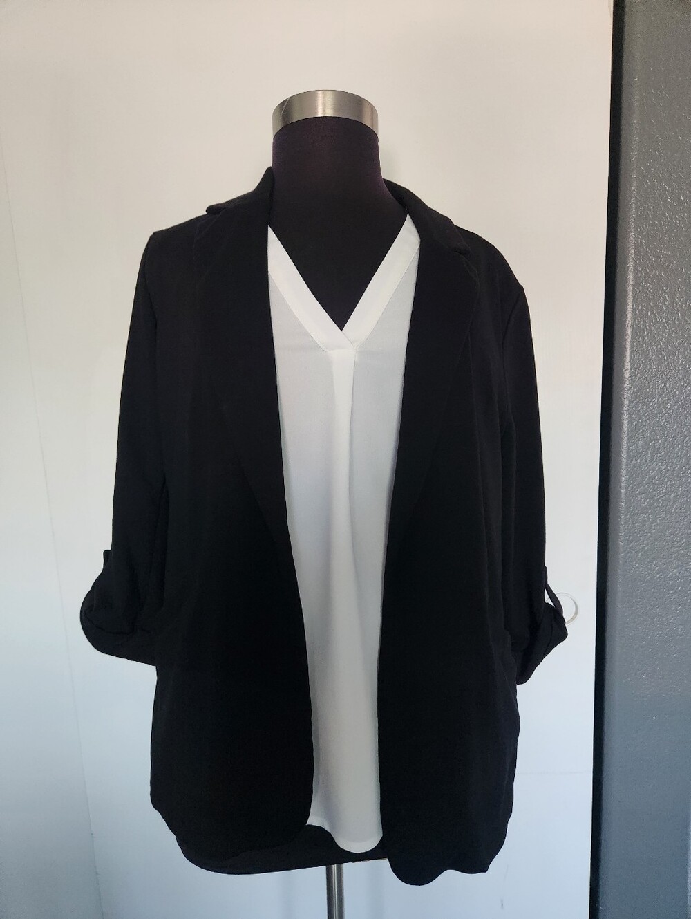 torrid Black Open-Front Blazer with Roll-Tab Sleeves